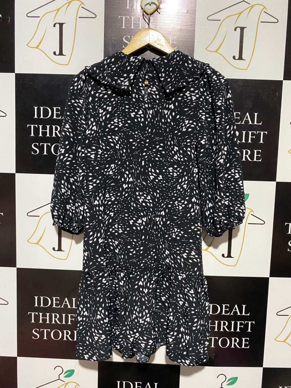 NEW LOOK |M| BUST 17| B15| BLACK & WHITE MONOCHROME COLLARED MINI DRESS