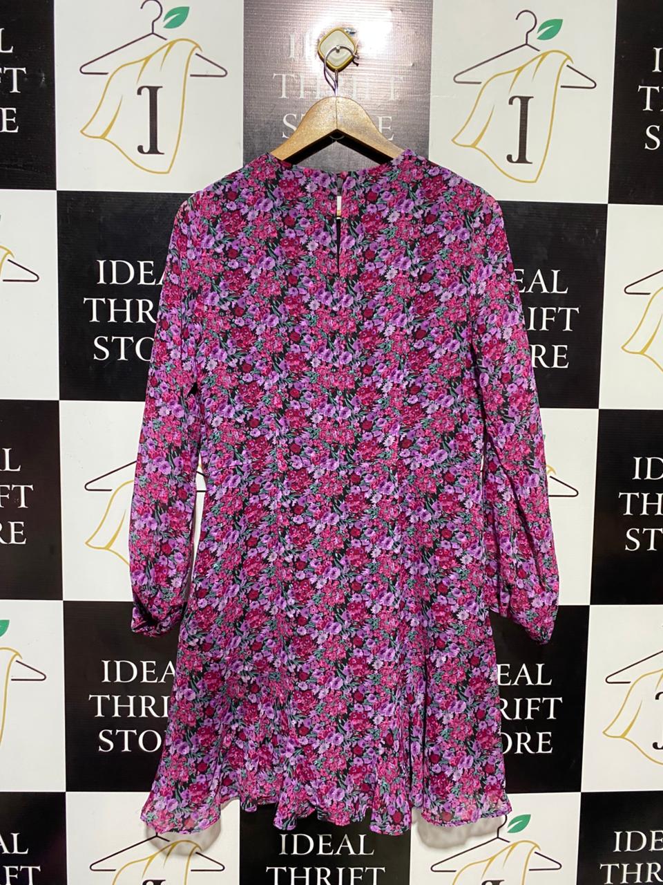 NEXT |M| BUST 18| B15| PINK & PURPLE FLORAL LONG SLEEVE MINI DRESS
