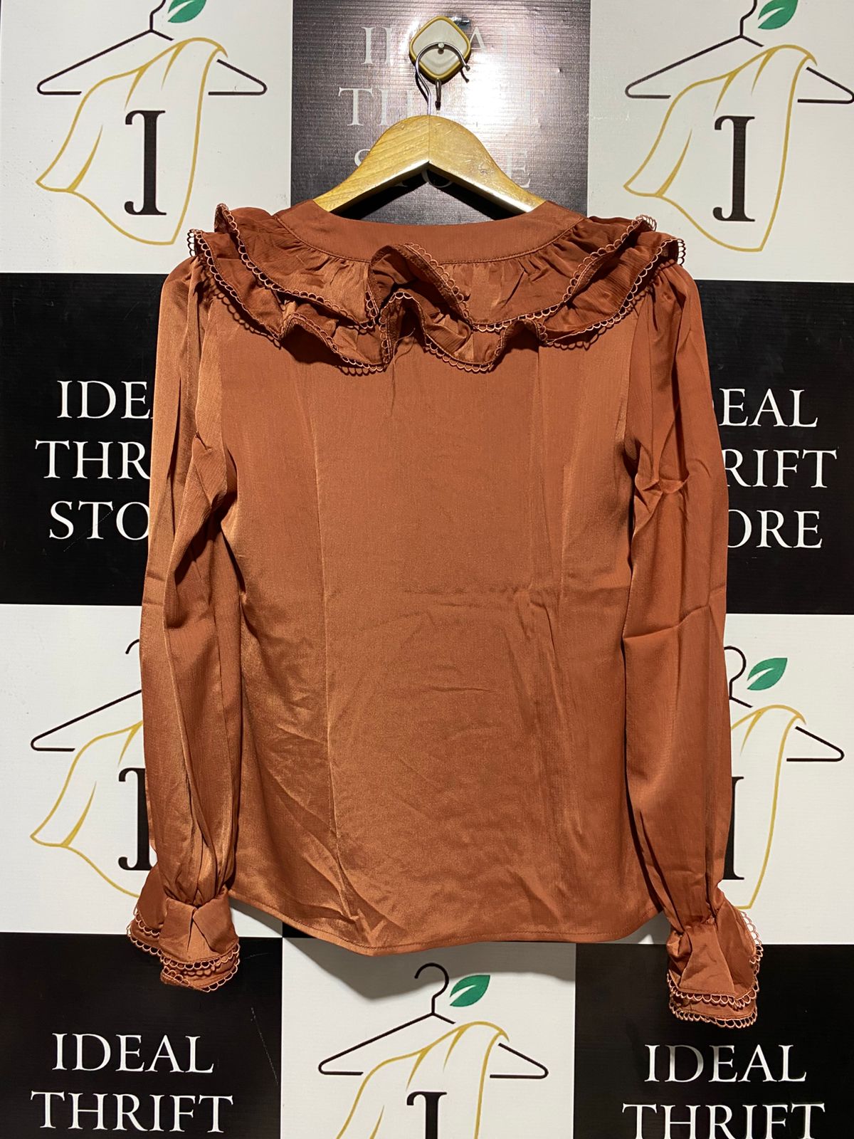 FEELHOO |M| BUST 18| B15| RUST SATIN RUFFLE BLOUSE TOP