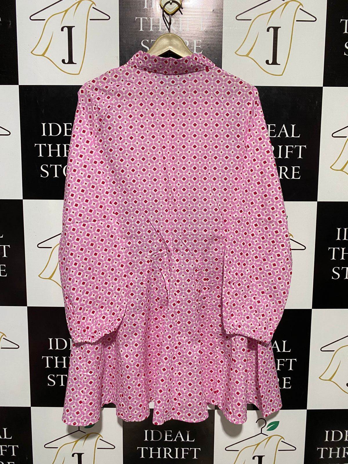 PRIMARK |L| BUST 20|B17| PINK GEOMETRIC PRINT BUTTON-DOWN TUNIC