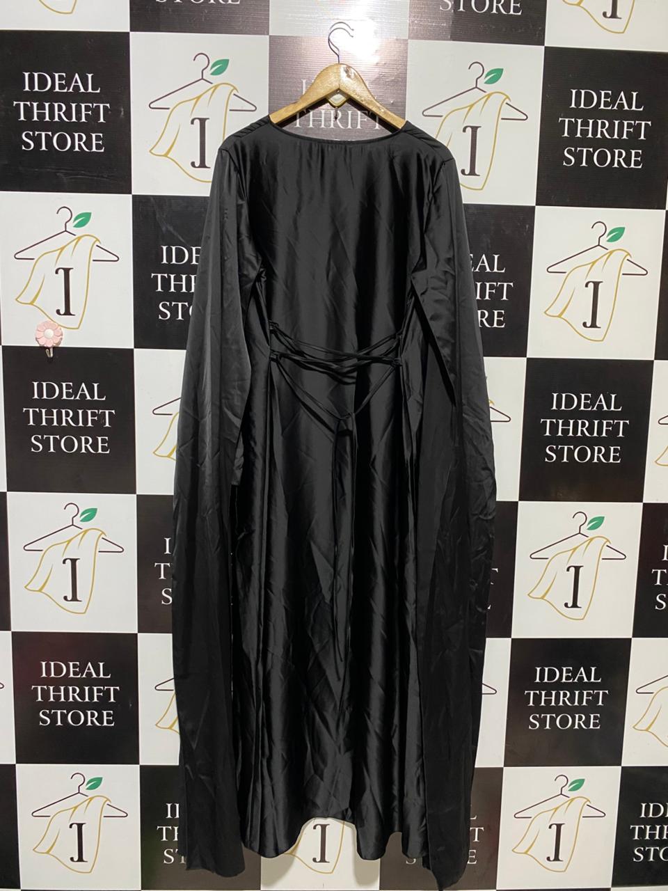 LINDAZ |XL| BUST 22| B16| ELEGANT JET BLACK SATIN LONG SLEEVE MAXI DRESS