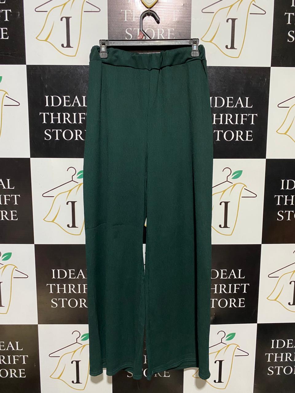 |S| WAIST 27| B16| BOTTLE GREEN WIDE LEG TROUSERS WITH ELASTICATED WAIST