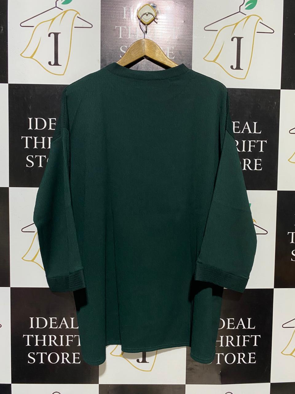 |XL| BUST 26| B16| OVERSIZED BOTTLE GREEN RIBBED CUFF SWEATER