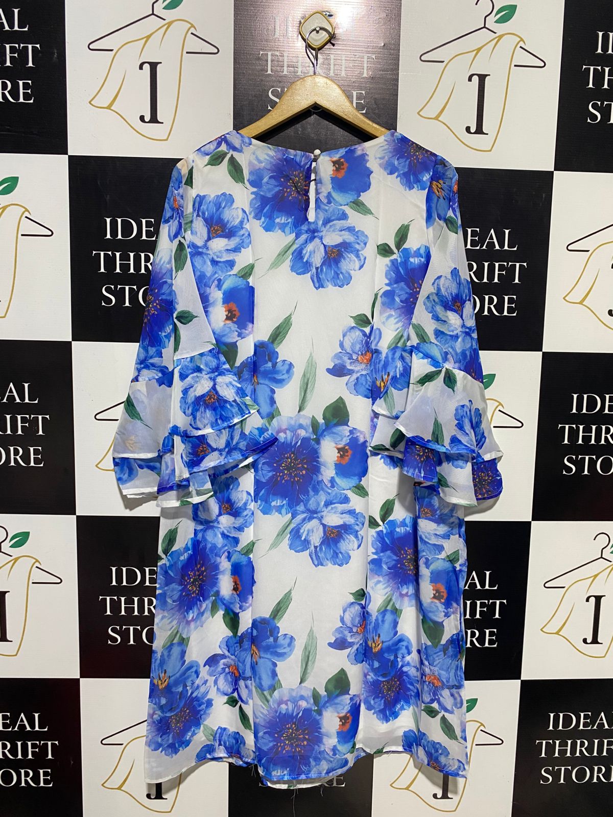 M & CO |XL| BUST 22| B16| BLUE FLORAL CHIFFON TIERED SLEEVE DRESS