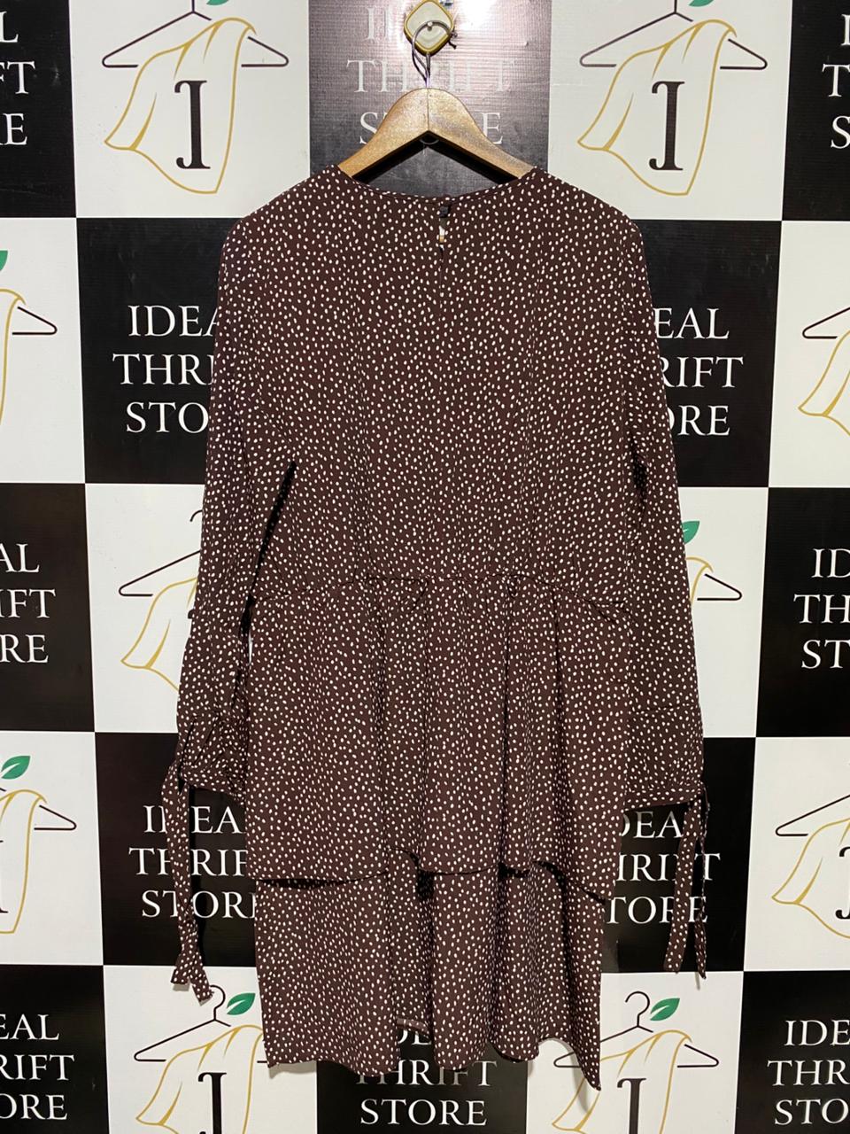 GEORGE |XL| BUST 23| B16| CHOCOLATE BROWN POLKA DOT TIERED MINI DRESS