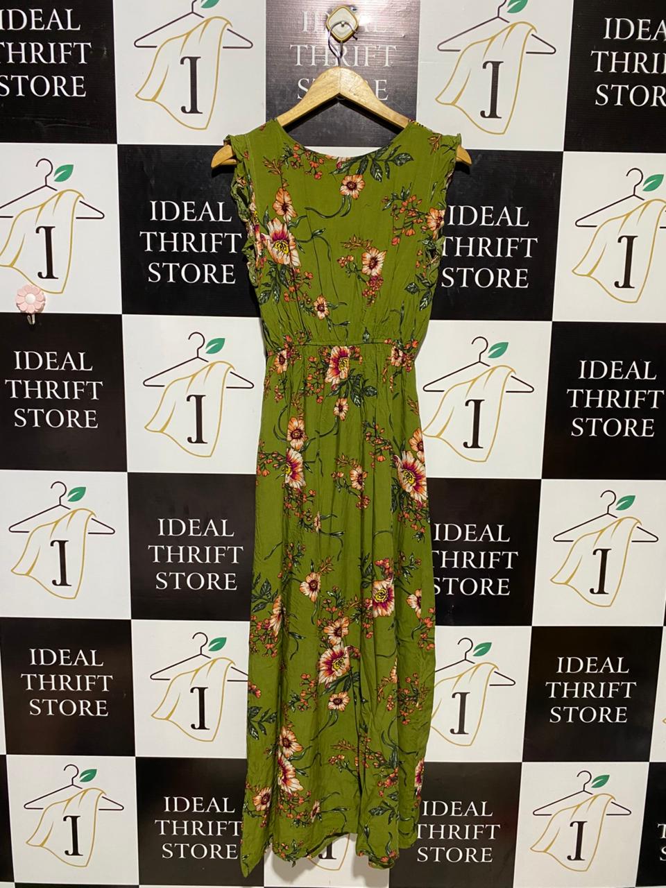 SHEIN |M| BUST 17| B17| OLIVE GREEN FLORAL PRINT MAXI DRESS WITH SIDE SLIT