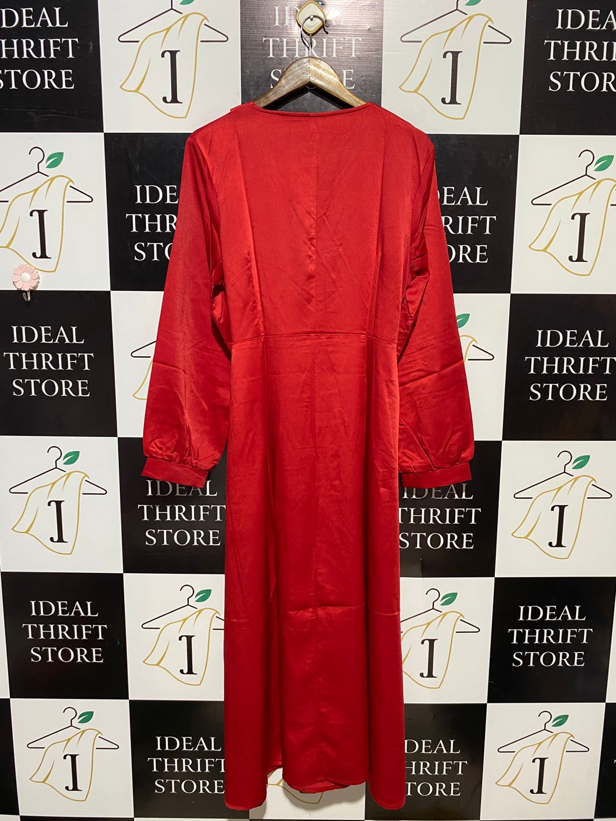 SHEIN |XL| BUST 19| B17| RED SATIN WRAP MAXI DRESS