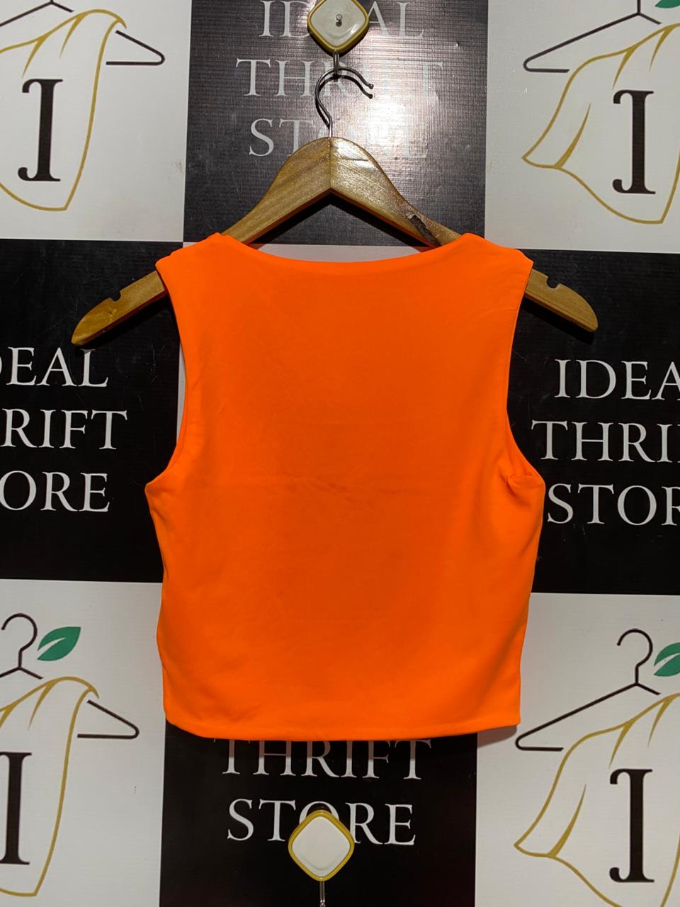 SHEIN |S| BUST 14| B18| VIBRANT NEON ORANGE SQUARE-NECK CROP TOP