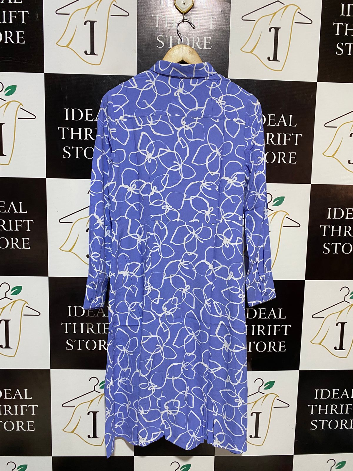 M&S |L| BUST 18| B18| PER UNA PERIWINKLE BLUE FLORAL SHIRT DRESS
