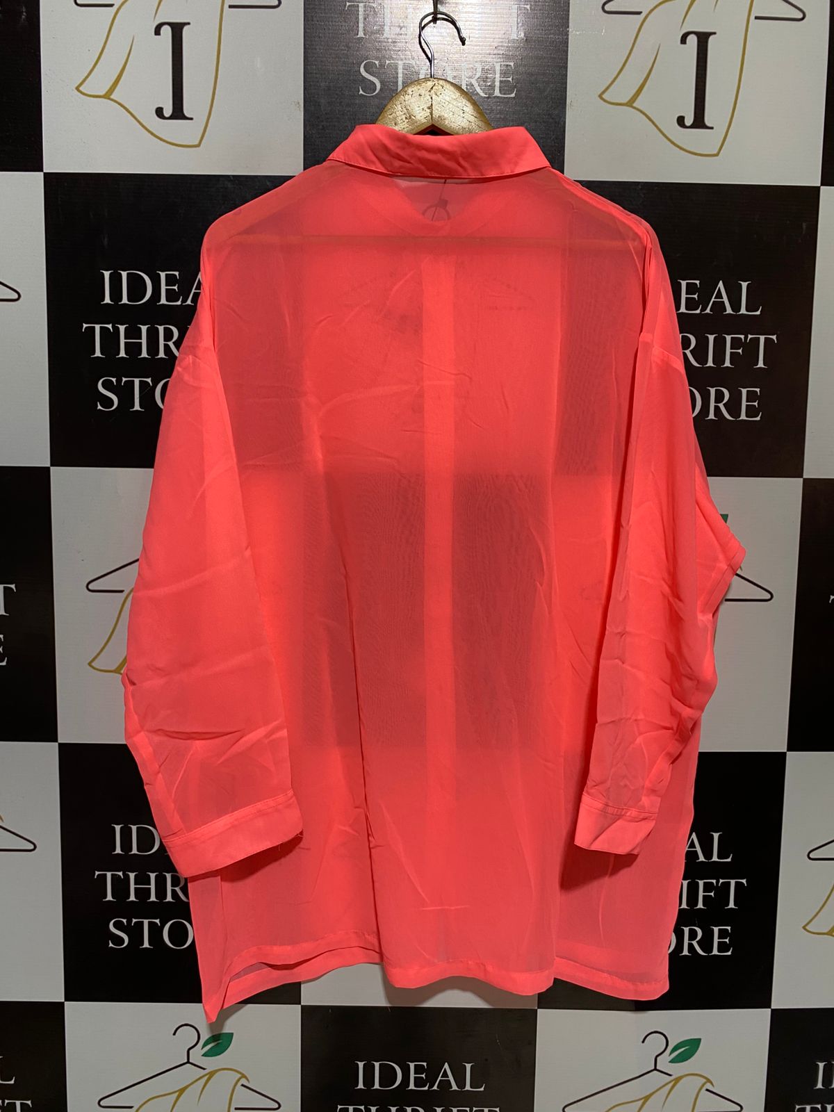 BOOHOO |XL| BUST 25| B18| OVERSIZED NEON CORAL SHEER BUTTON-DOWN SHIRT