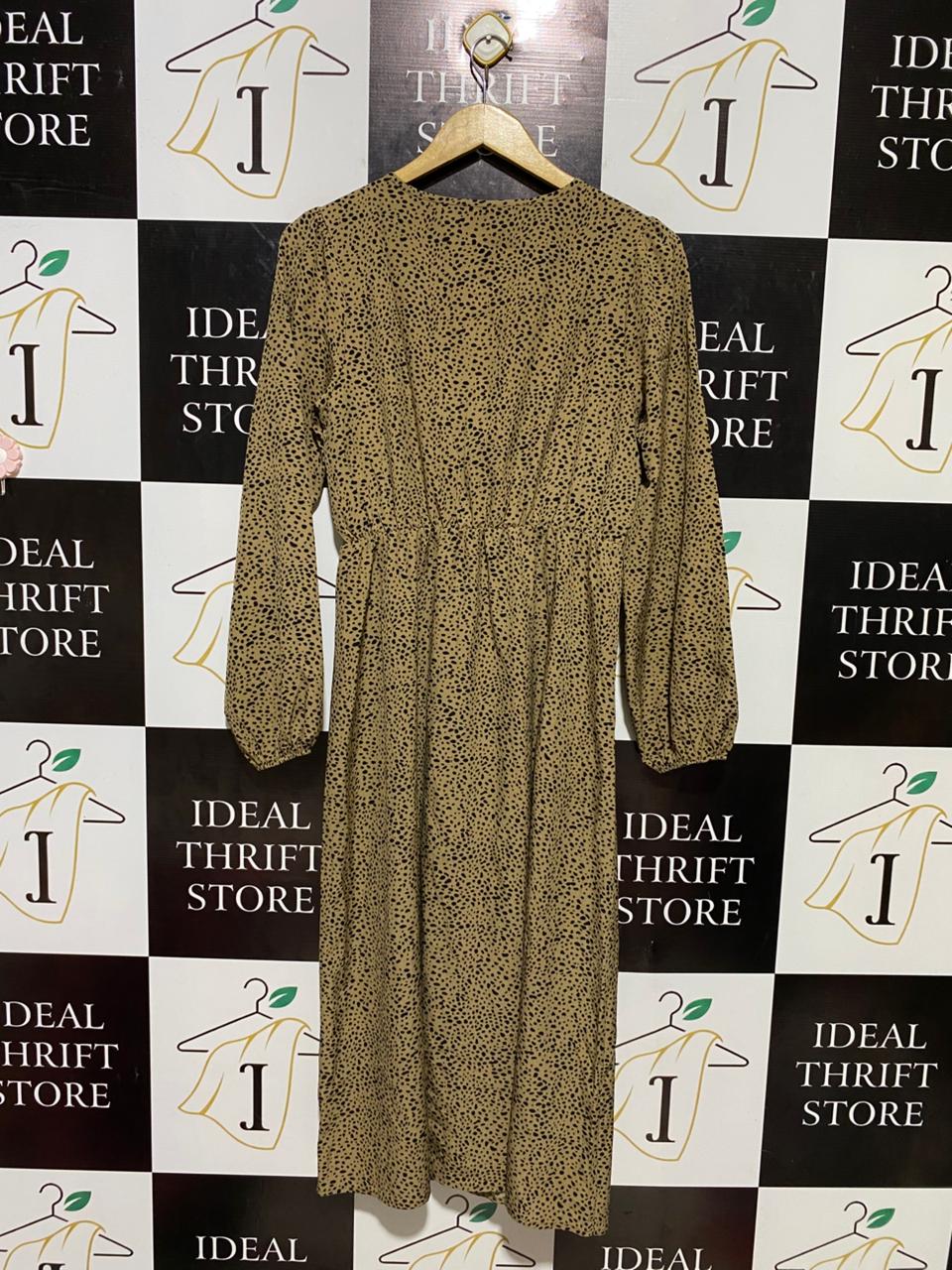 SHEIN |M| BUST 19| B19| DALMATIAN DOT PRINT BUTTON-FRONT MIDI DRESS - TAN