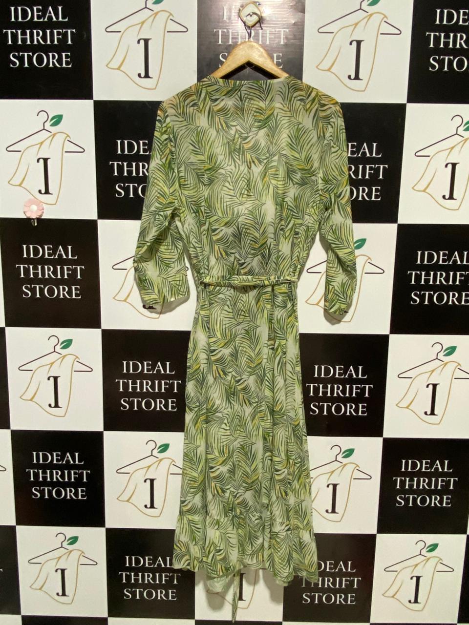 |XL| BUST 20| B19| TROPICAL FERN PRINT OPEN-FRONT MAXI KIMONO - LIME GREEN