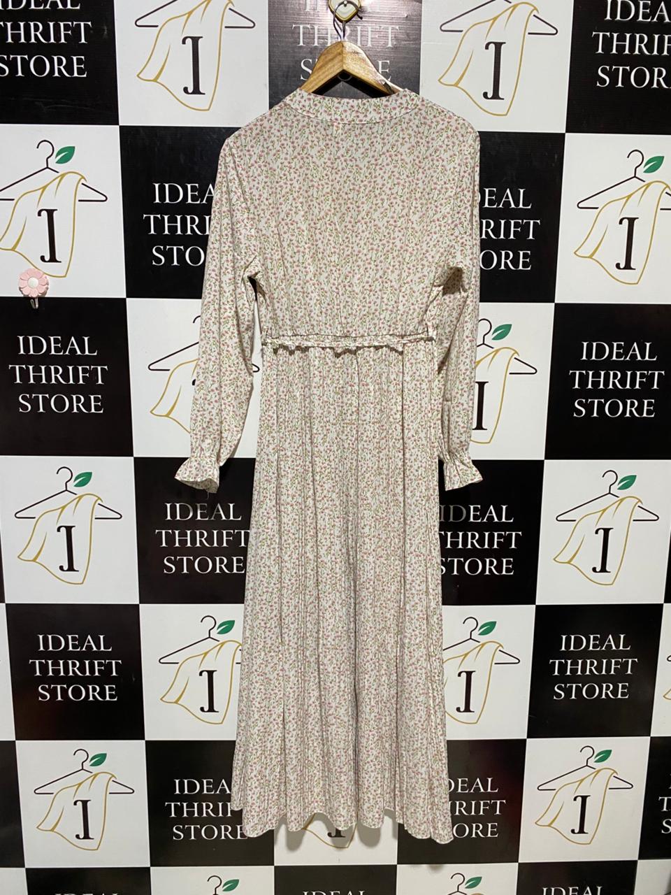 ST |M/L| BUST 18| B19| PASTEL FLORAL PRINT BUTTON-DOWN MIDI DRESS WITH TIE WAIST