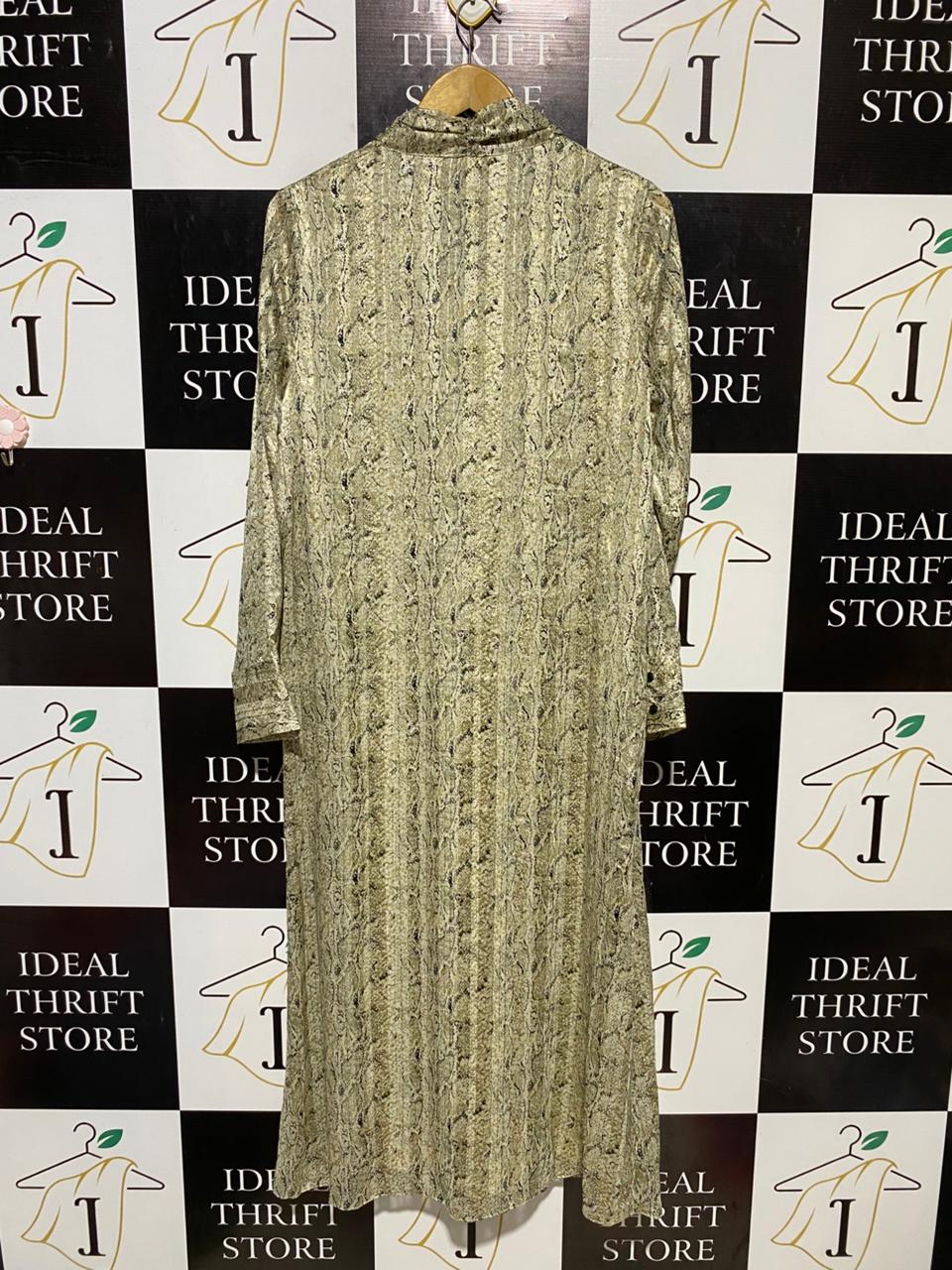 PRIMARK CARES |L| BUST 20| B19| SNAKESKIN PRINT TIE-NECK SATIN MAXI DRESS NWT