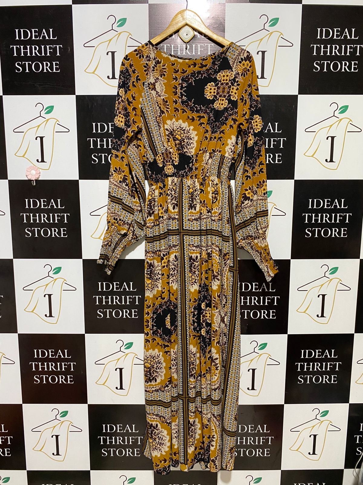 BOOHOO |M| BUST 17| B19| MUSTARD YELLOW BOHO PAISLEY PRINT MAXI DRESS
