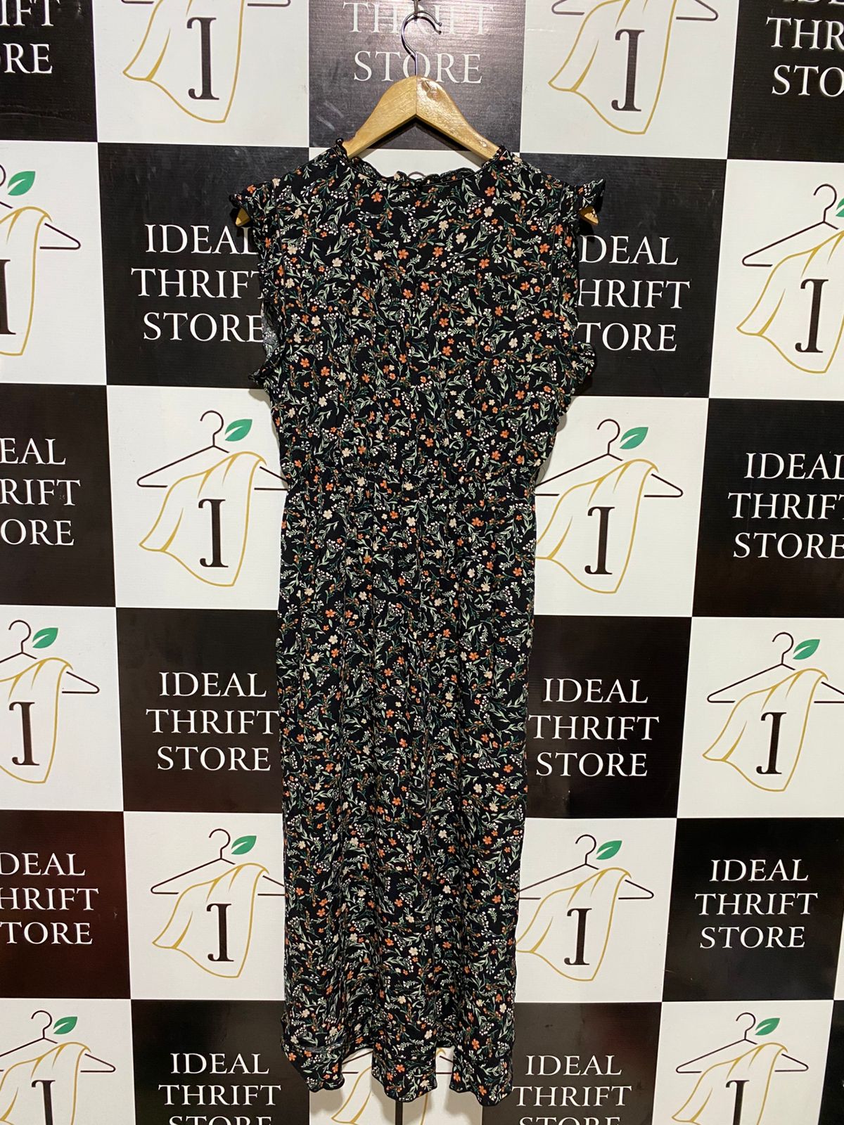 APRICOT |L| BUST 18| B19| BLACK DARIT FLORAL SLEEVELESS MIDI MAXI DRESS