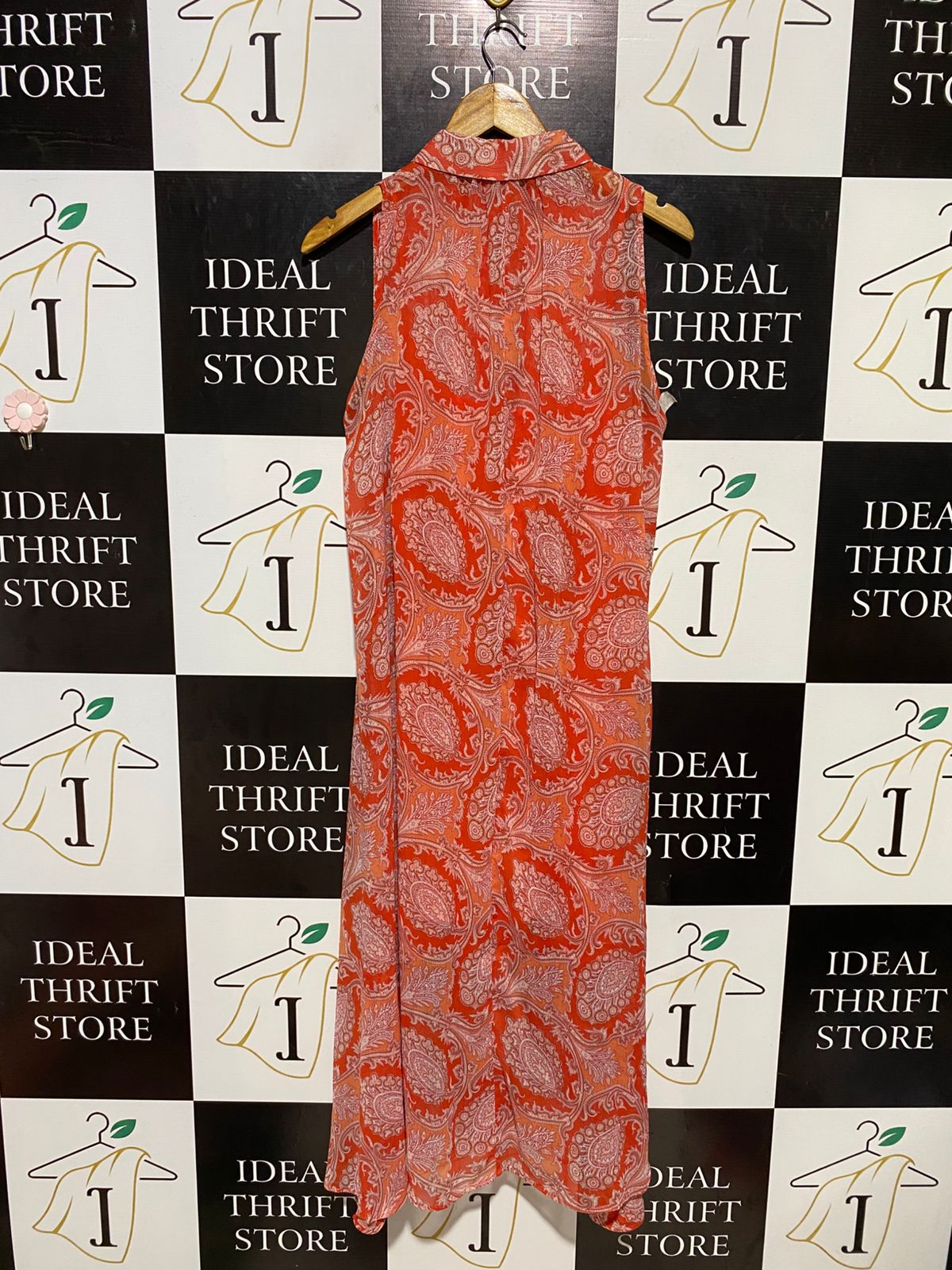 MANGO |XL| BUST 22| B19| ORANGE PAISLEY PRINT SLEEVELESS BUTTON-DOWN MAXI DRESS