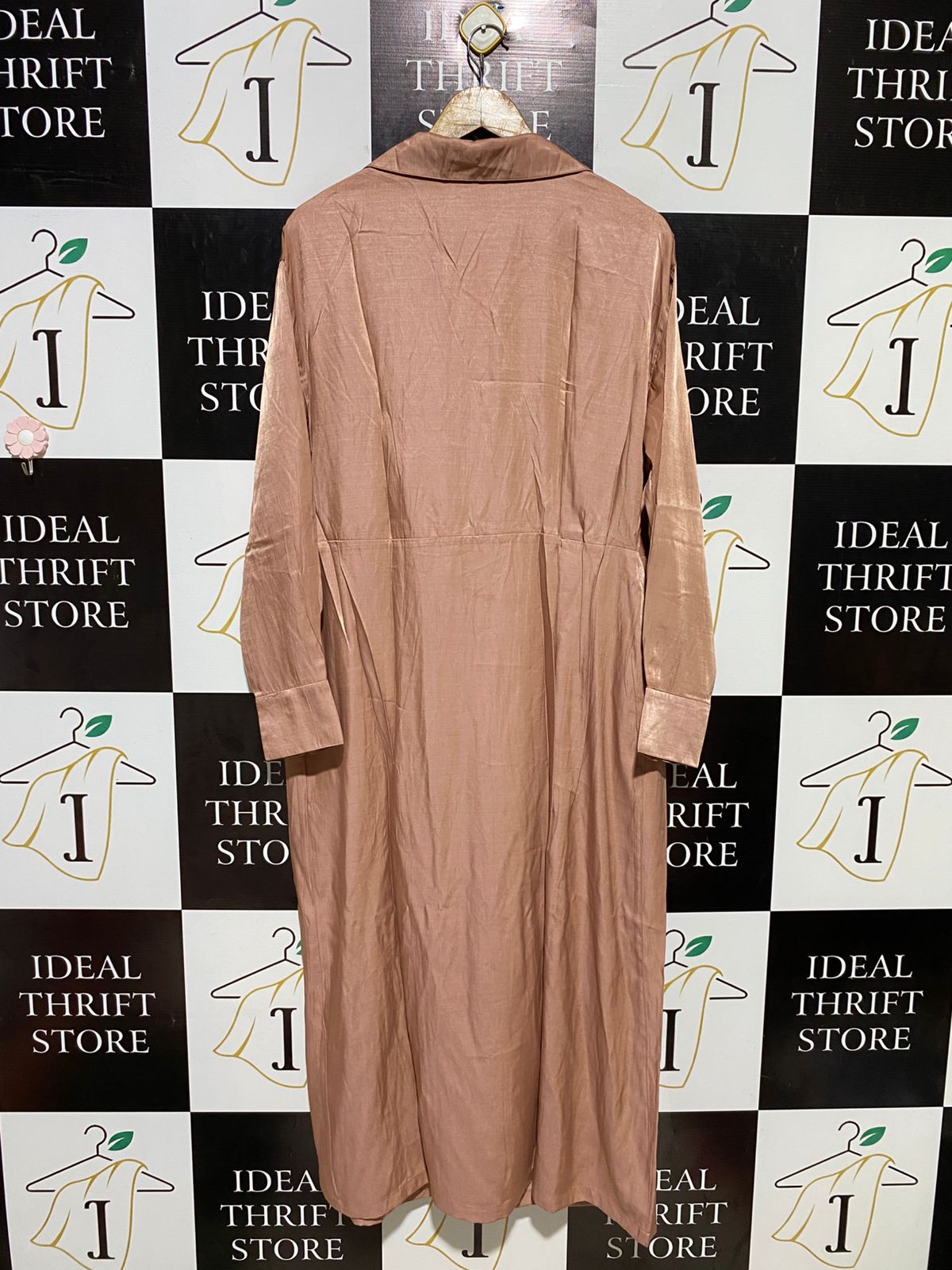 H&M |XL| BUST 22| B19| ROSE GOLD METALLIC SHIMMER LONG SLEEVE WRAP MIDI MAXI DRESS