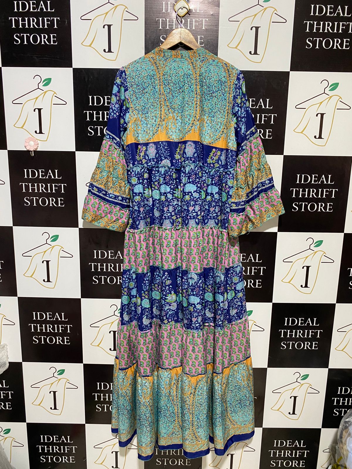 |XL| BUXT 21| B19| BOHEMIAN TIERED MIXED PRINT V-NECK MAXI DRESS