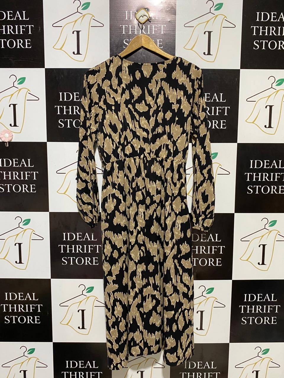 SHEIN |L| BUST 20| B18| ABSTRACT ANIMAL PRINT V-NECK MIDI DRESS WITH LONG SLEEVES