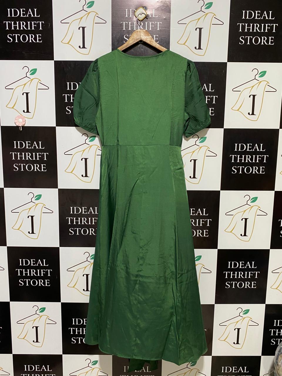 SHEIN |XL| BUST 20| B18| V-NECK SHORT PUFF SLEEVE EMERALD GREEN MAXI DRESS WITH FRONT TIE