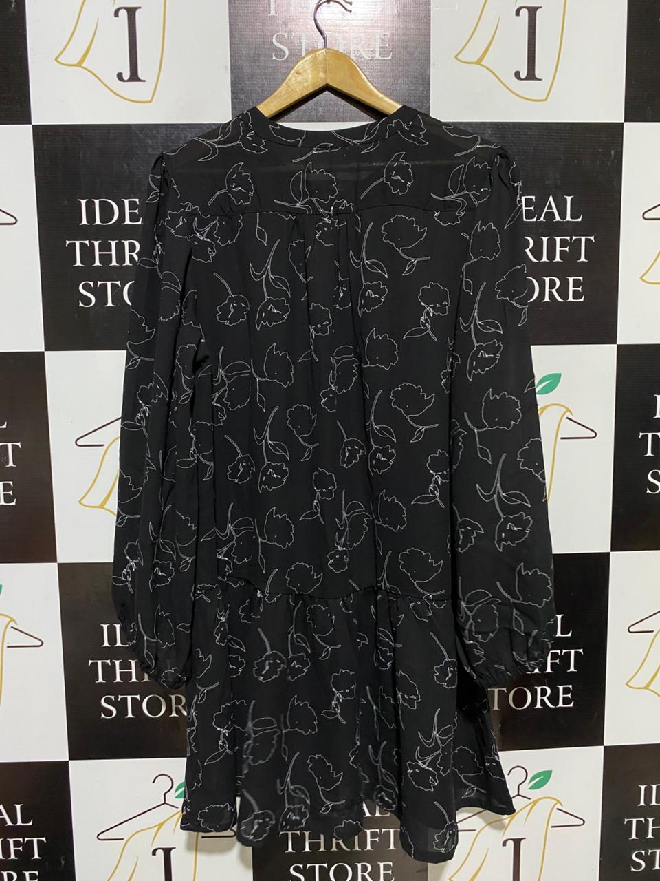 B COLLECTION |XL| BUXT 22| B20| BLACK FLORAL SKETCH MINI DRESS