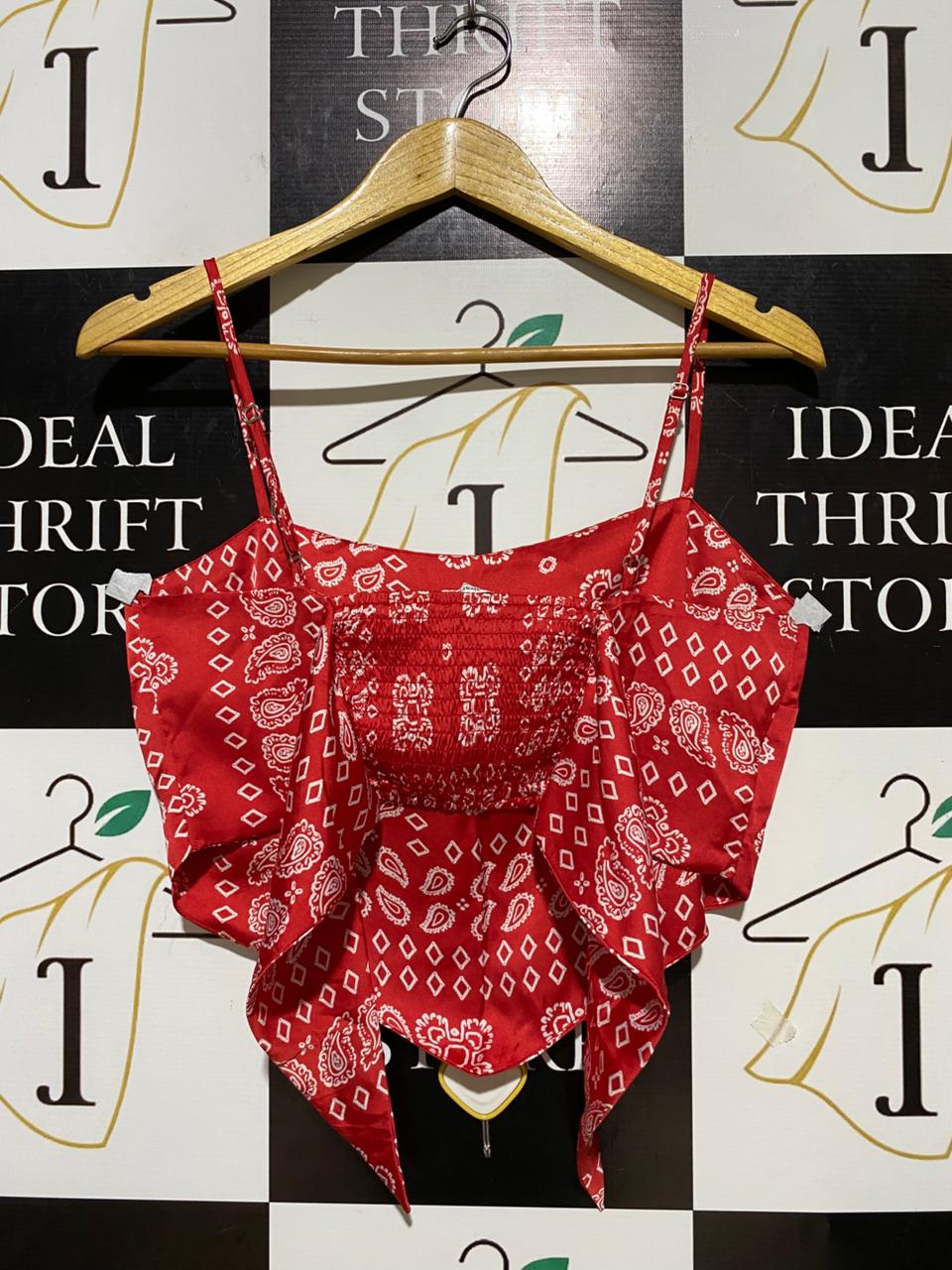 STRADIVARIUS |M| BUST 17| B20| RED BANDANA PRINT CAMI CROP TOP