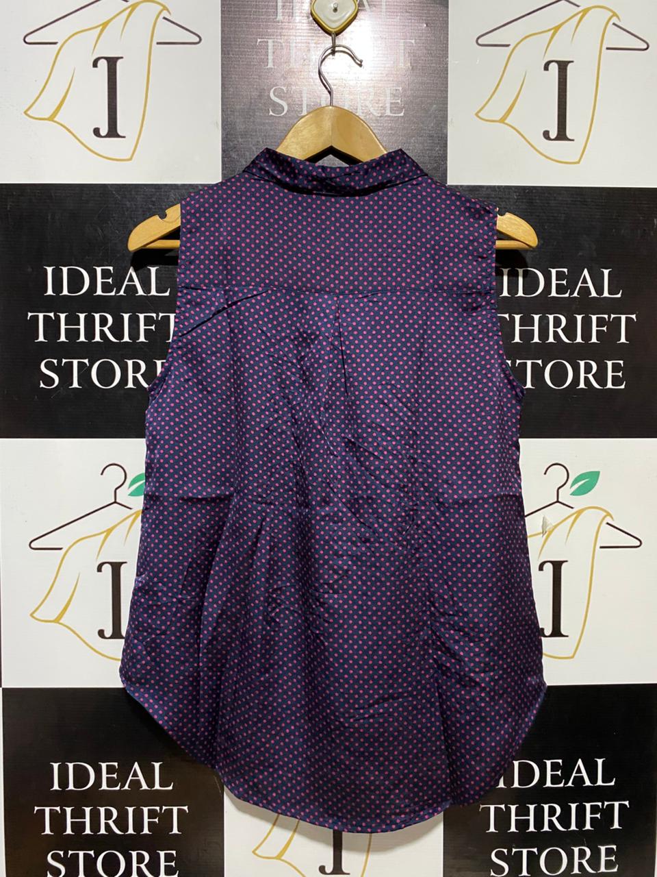 PREVIEW |M| BUST 18| B20| PURPLE POLKA DOT SLEEVELESS BUTTON-DOWN BLOUSE