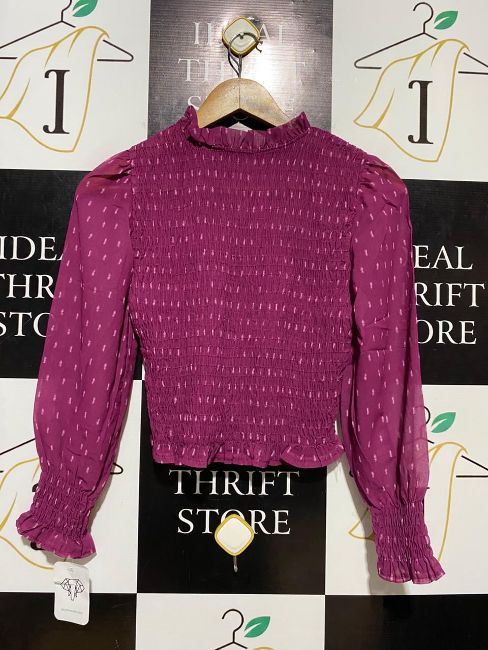 ELEPHANT ROOMS |S| BUST 14| B20| ELEGANT MAGENTA SMOCKED LONG SLEEVE TOP