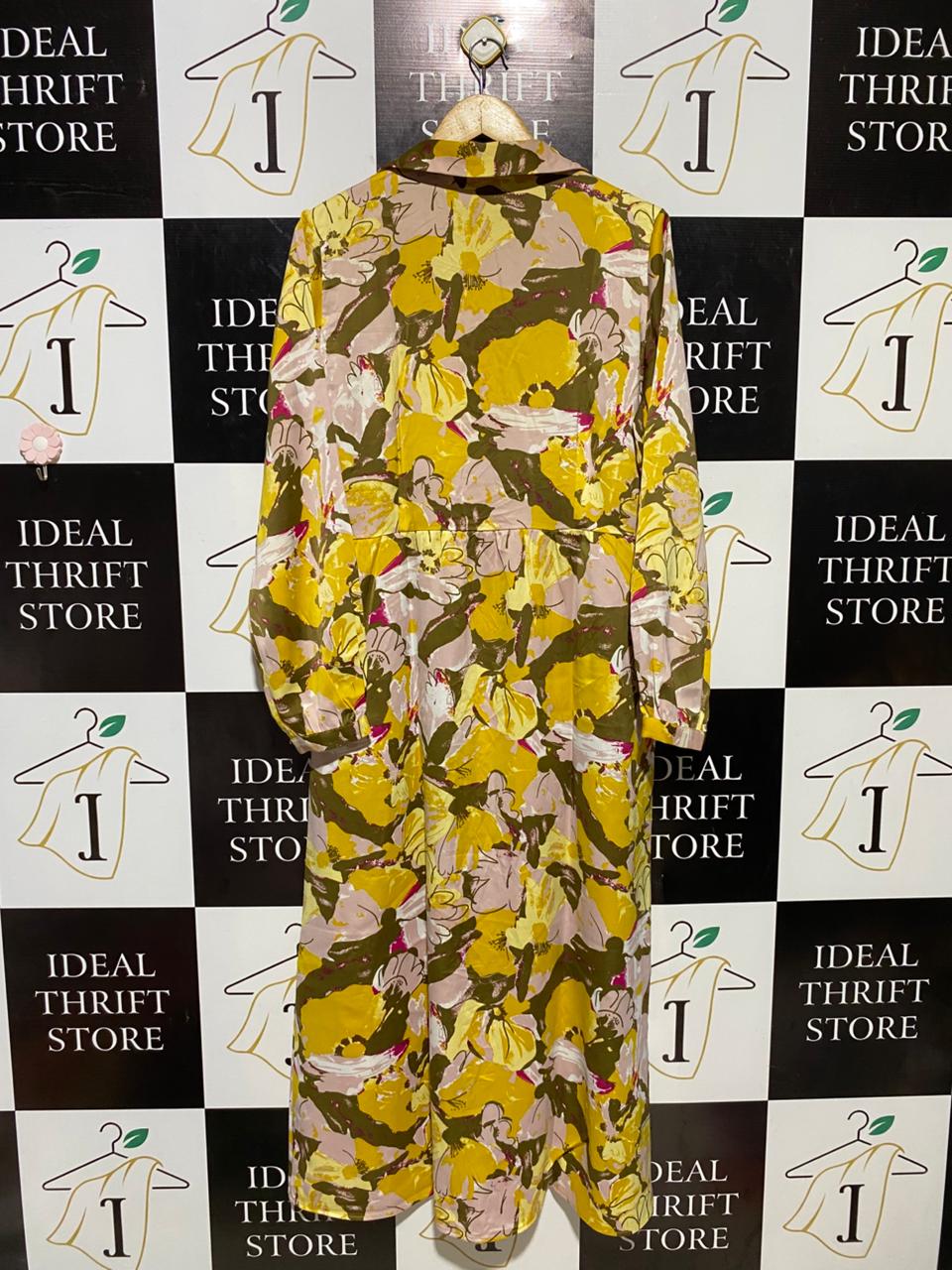 VILA |XL| BUST 21| B20| VIBRANT MUSTARD FLORAL PRINT BUTTON-DOWN MAXI DRESS