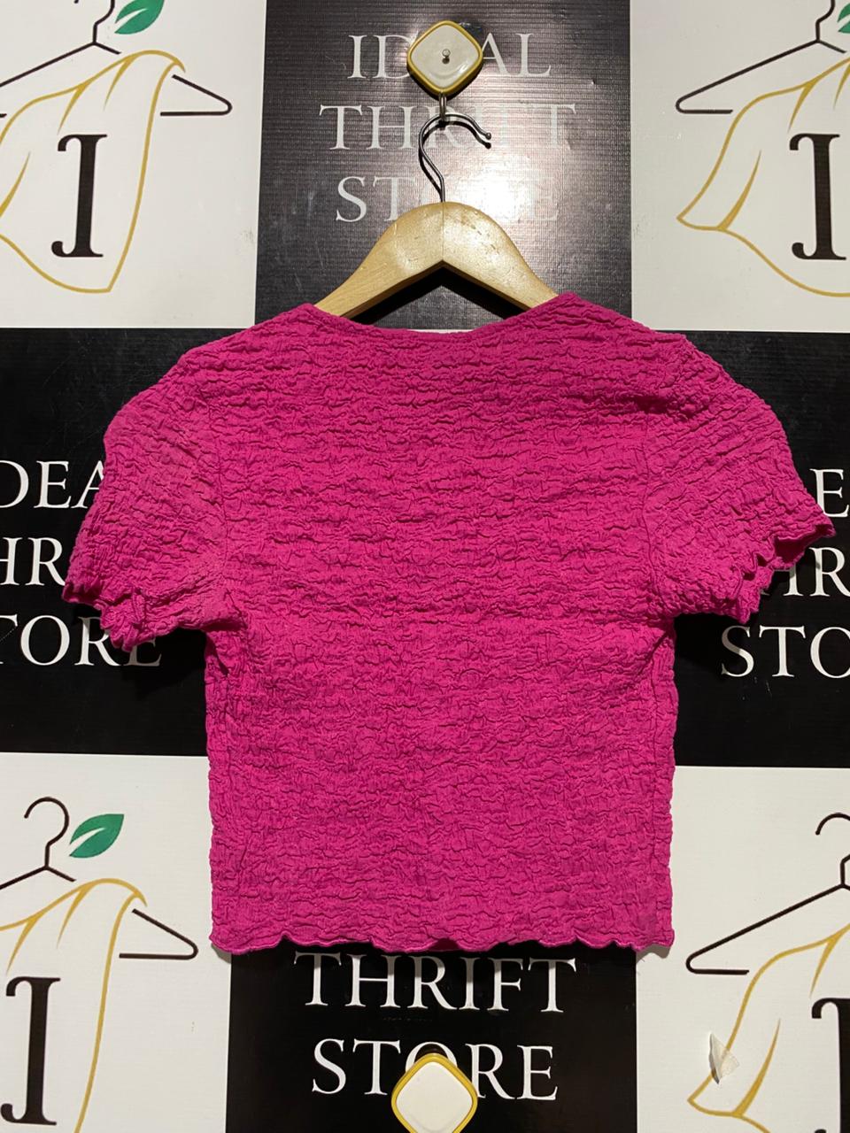 ALLY |S| BUST 14| B20| VIBRANT PINK TEXTURED SHORT SLEEVE CARDIGAN
