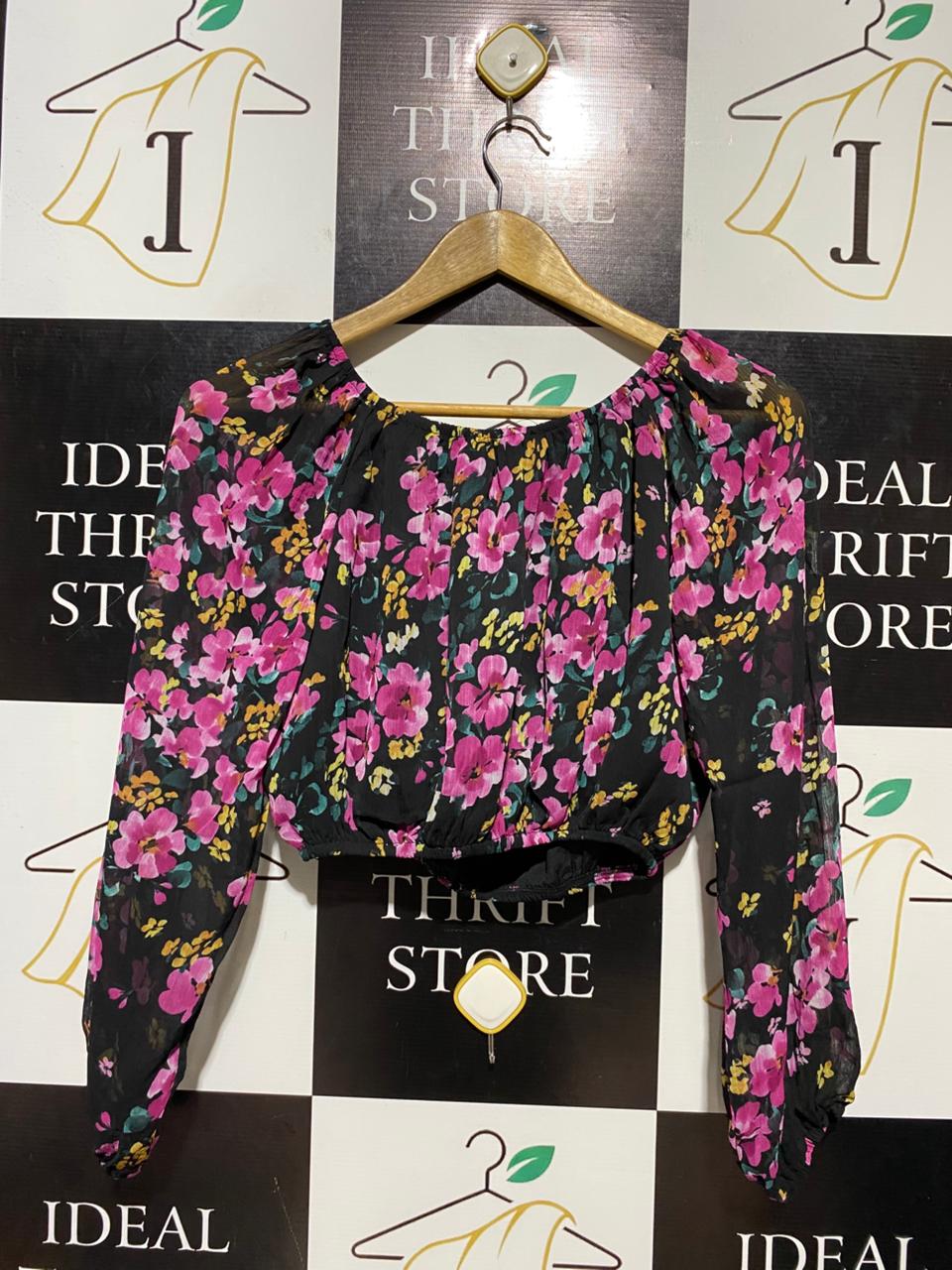 DOTTI |M| BUST 17| B20| VIBRANT FLORAL PRINT LONG SLEEVE CROP TOP