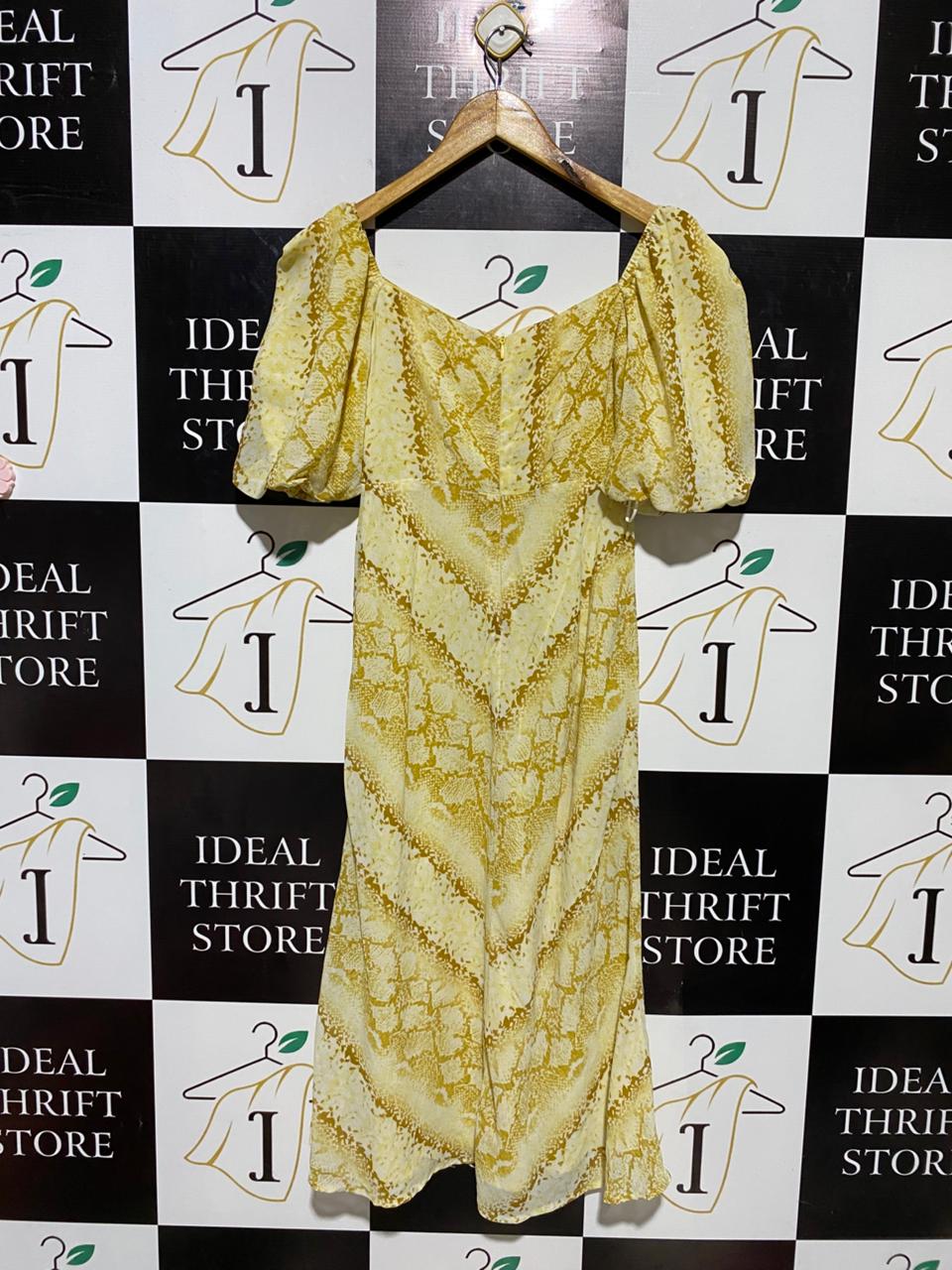 LULU & ROSE |XS| BUST 15| B20| YELLOW SNAKE SKIN PRINT SHORT SLEEVE MAXI DRESS