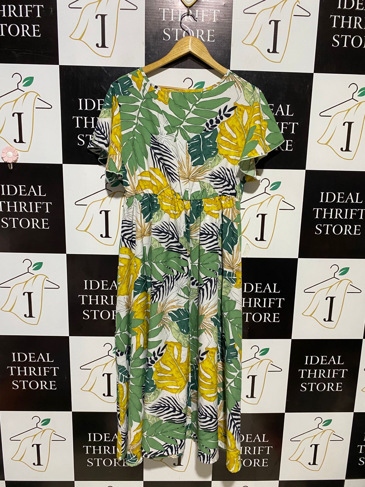 SHEIN CURVE |XL| BUST 19| B20| VIBRANT YELLOW FLORAL PRINT MIDI DRESS