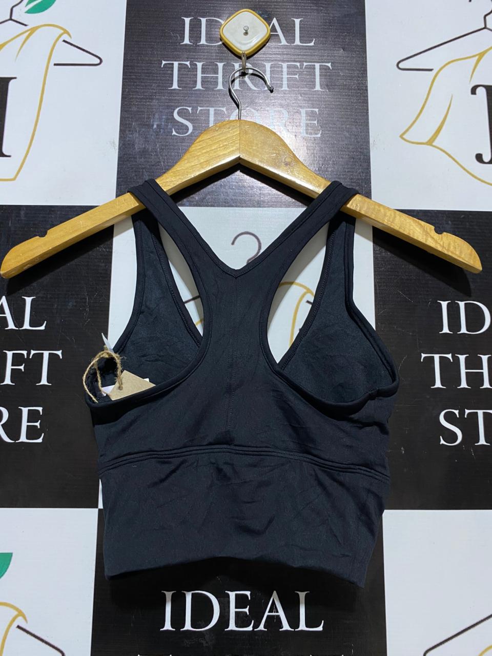 ANKO ACTIVE |XS| BUST 12| B20| BLACK RUCHED FRONT RACERBACK SPORTS BRA CROP TOP
