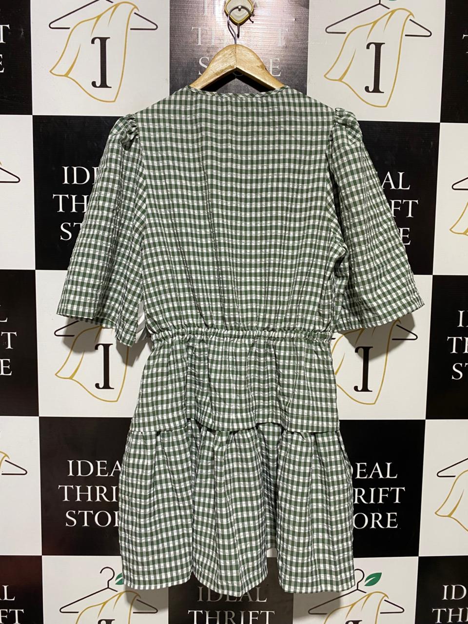 THE FATED |M| BUST 18| B20| GREEN AND WHITE GINGHAM CHECK MINI DRESS