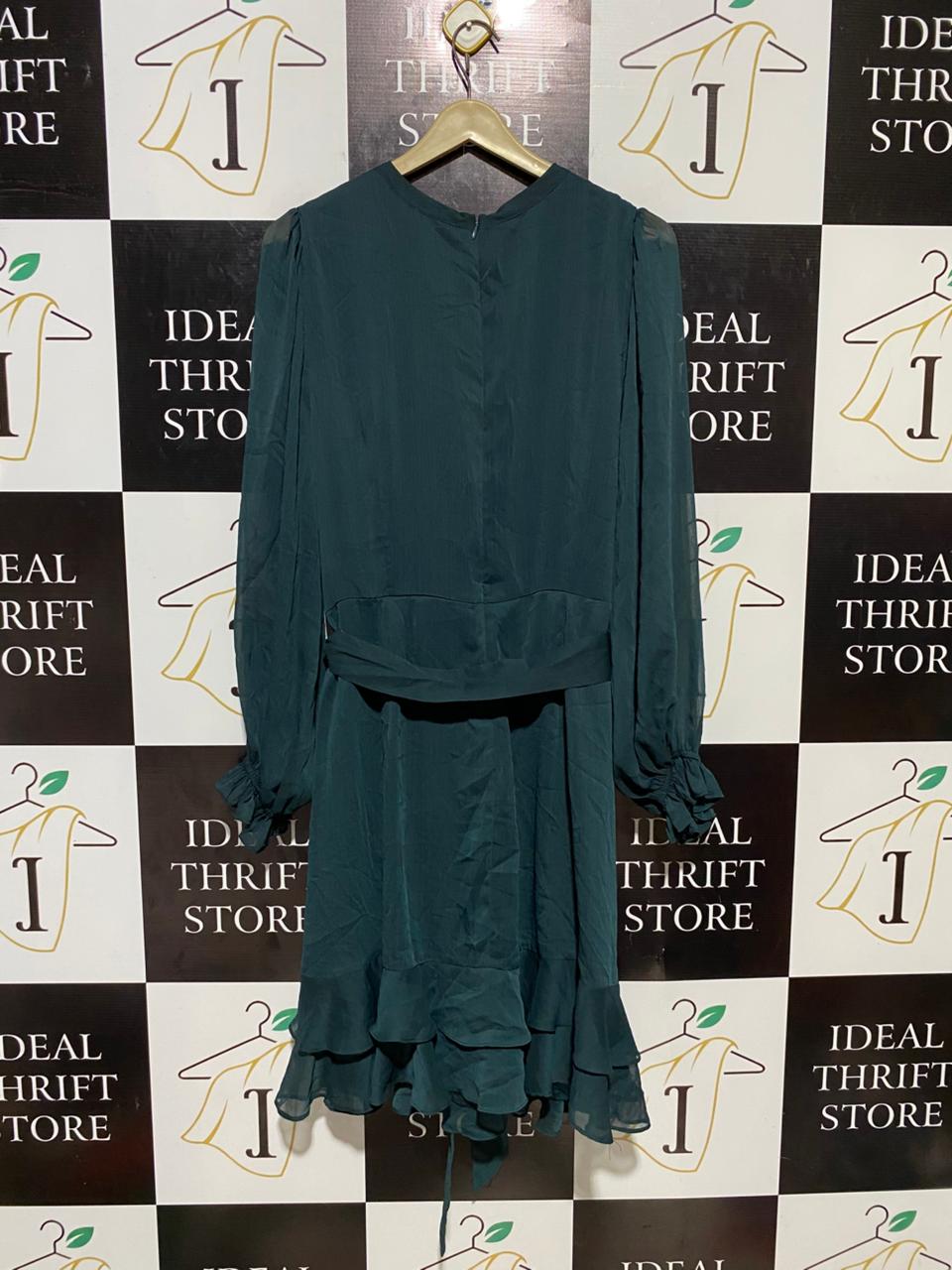 TOKITO |XL| BUST 22| B20| EMERALD GREEN PLEATED FRONT MINI DRESS