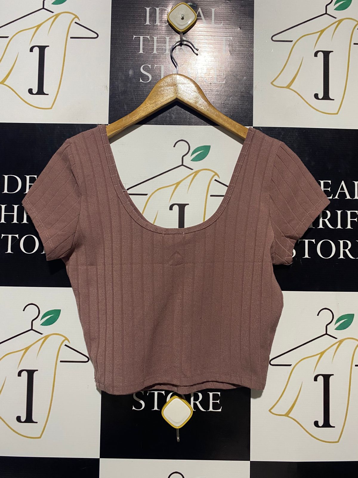 BOZZOLO |L| BUST 16| B20| WOMEN'S RIBBED SCOOP NECK CROP TOP - MAUVE BROWN
