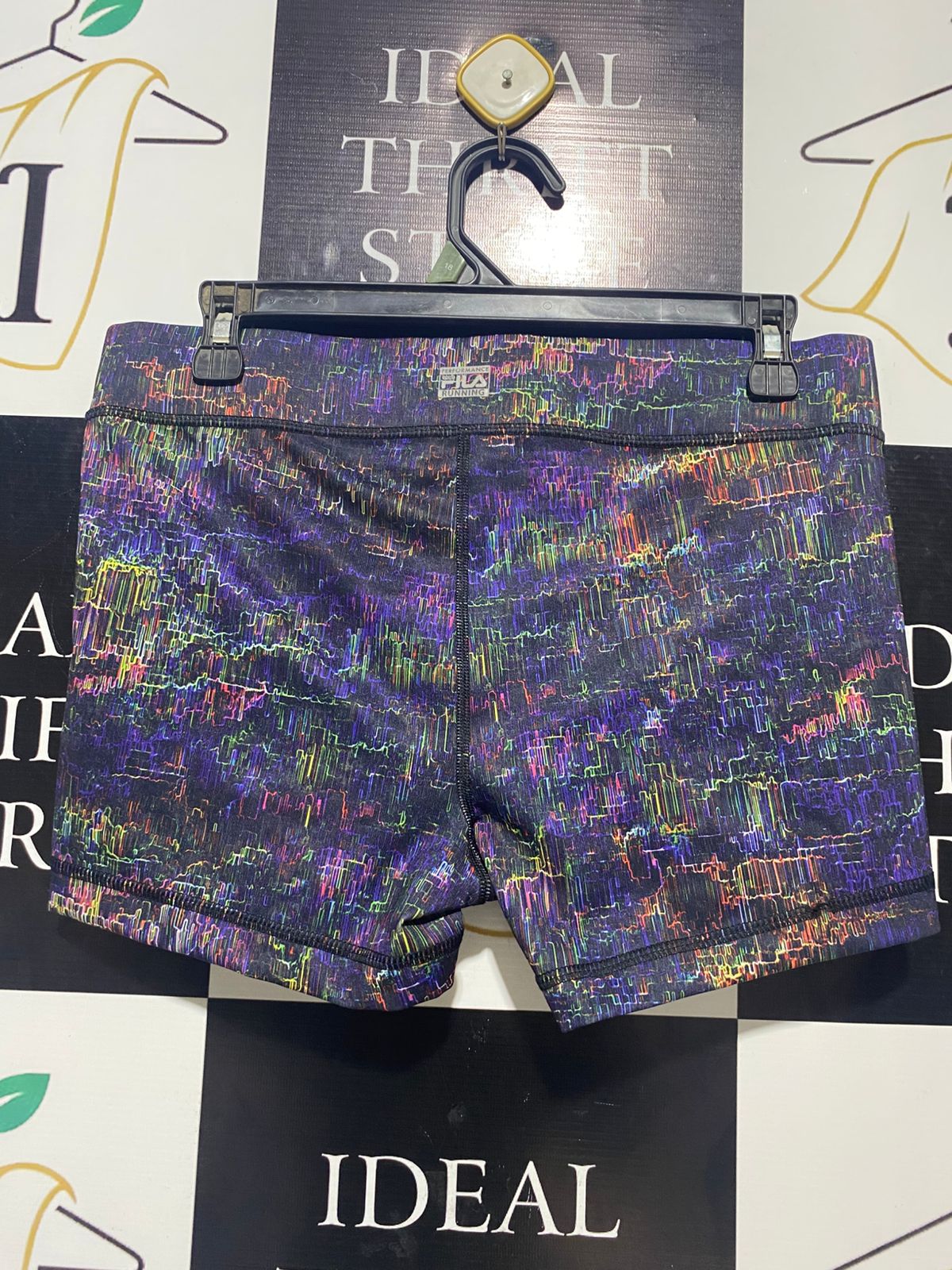 FILA |L| WAIST 30| B20| WOMEN'S ABSTRACT GLITCH PRINT COMPRESSION SHORTS
