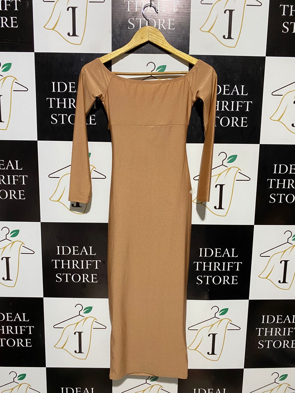 SHEIN SXY |XS| BUST 13| C2| CHAMPAGNE GOLD LONG SLEEVE CUT-OUT MIDI DRESS