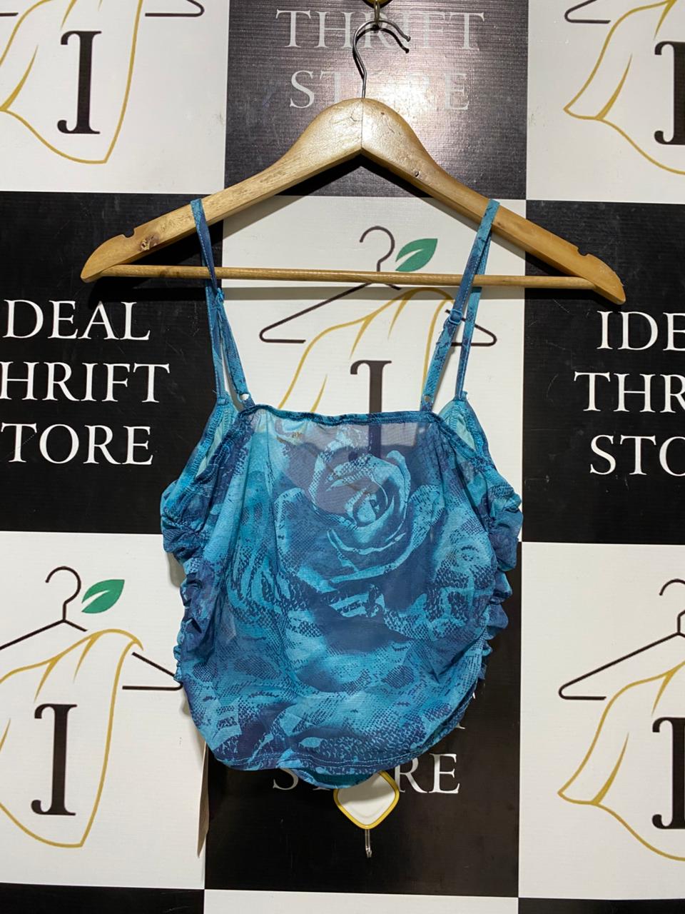 SHEIN |S| BUST 14| C2| BLUE SNAKESKIN PRINT RUCHED CAMI CROP TOP