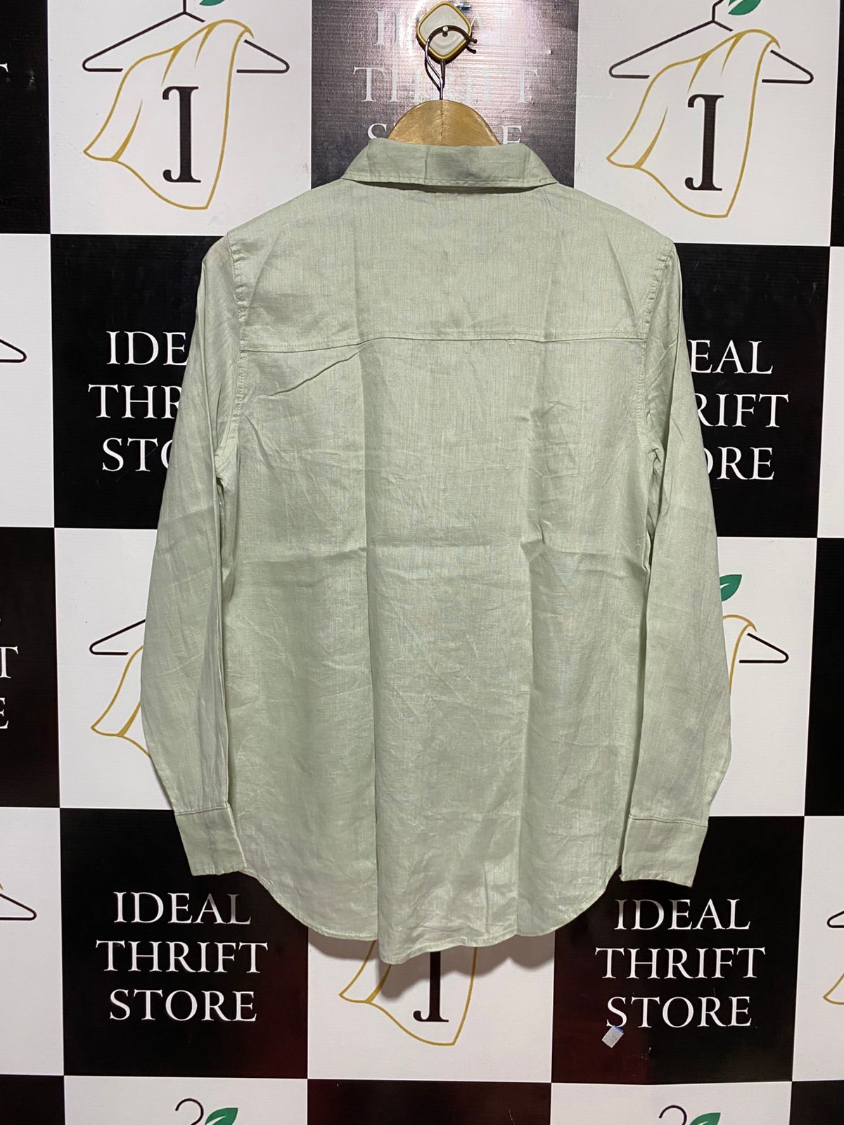 H&M |L| BUST 20| B22| CLASSIC PALE SAGE GREEN LONG SLEEVE BUTTON-DOWN LINEN BLEND SHIRT