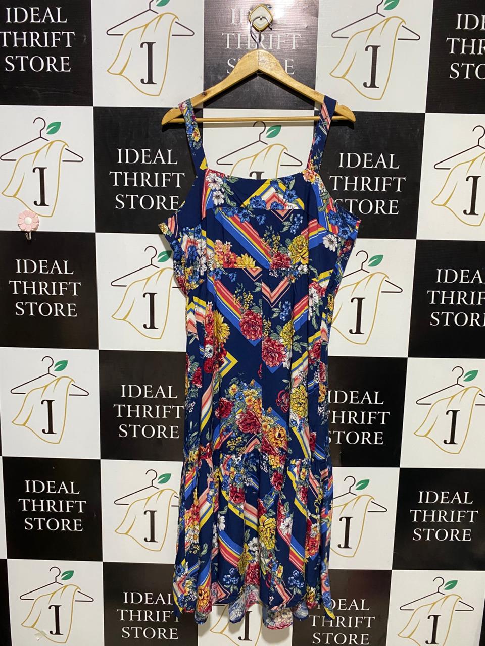 KATIES |L| BUST 20| B21| VIBRANT MULTICOLOR FLORAL STRIPE MAXI DRESS