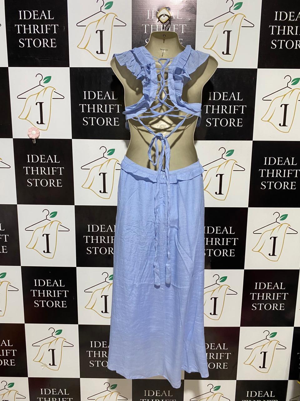 BILLY J |M| BUST 18| B22| CHIC LIGHT BLUE RUFFLE CUT-OUT MAXI DRESS