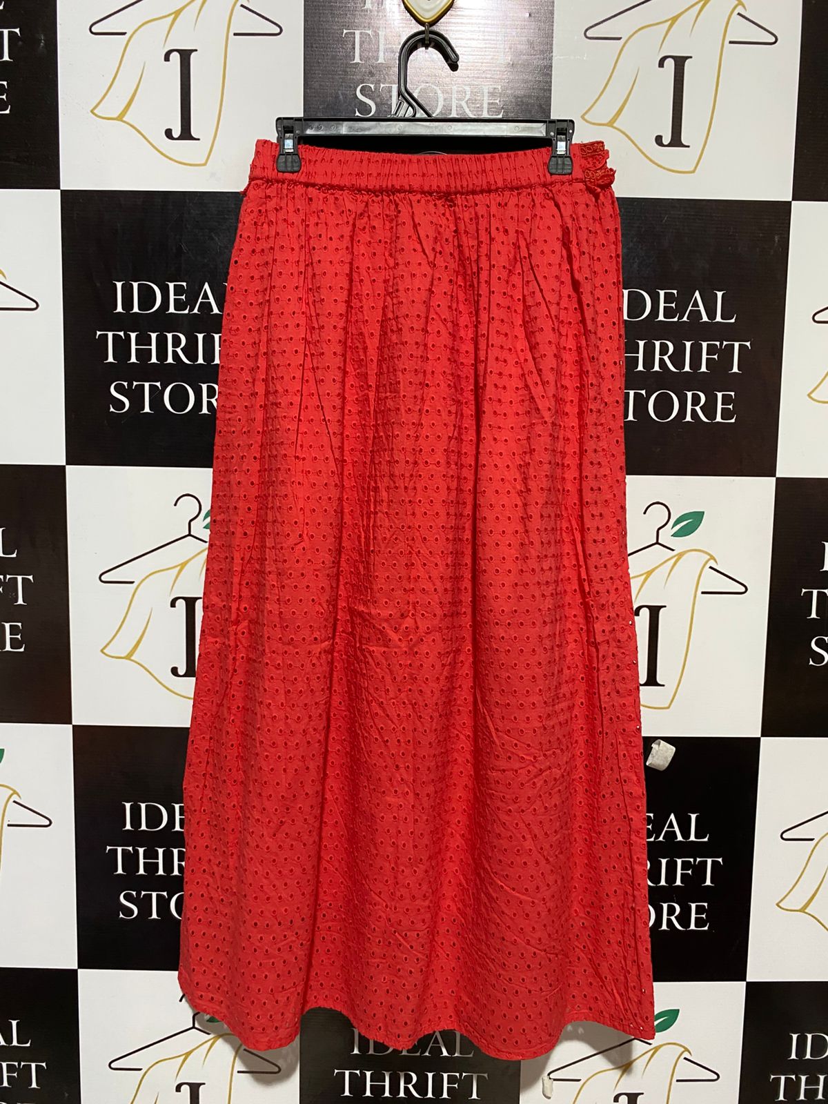 SARA COLLECTION |XS| WAIST 18| B21| VIBRANT RED EYELET EMBROIDERY MAXI SKIRT