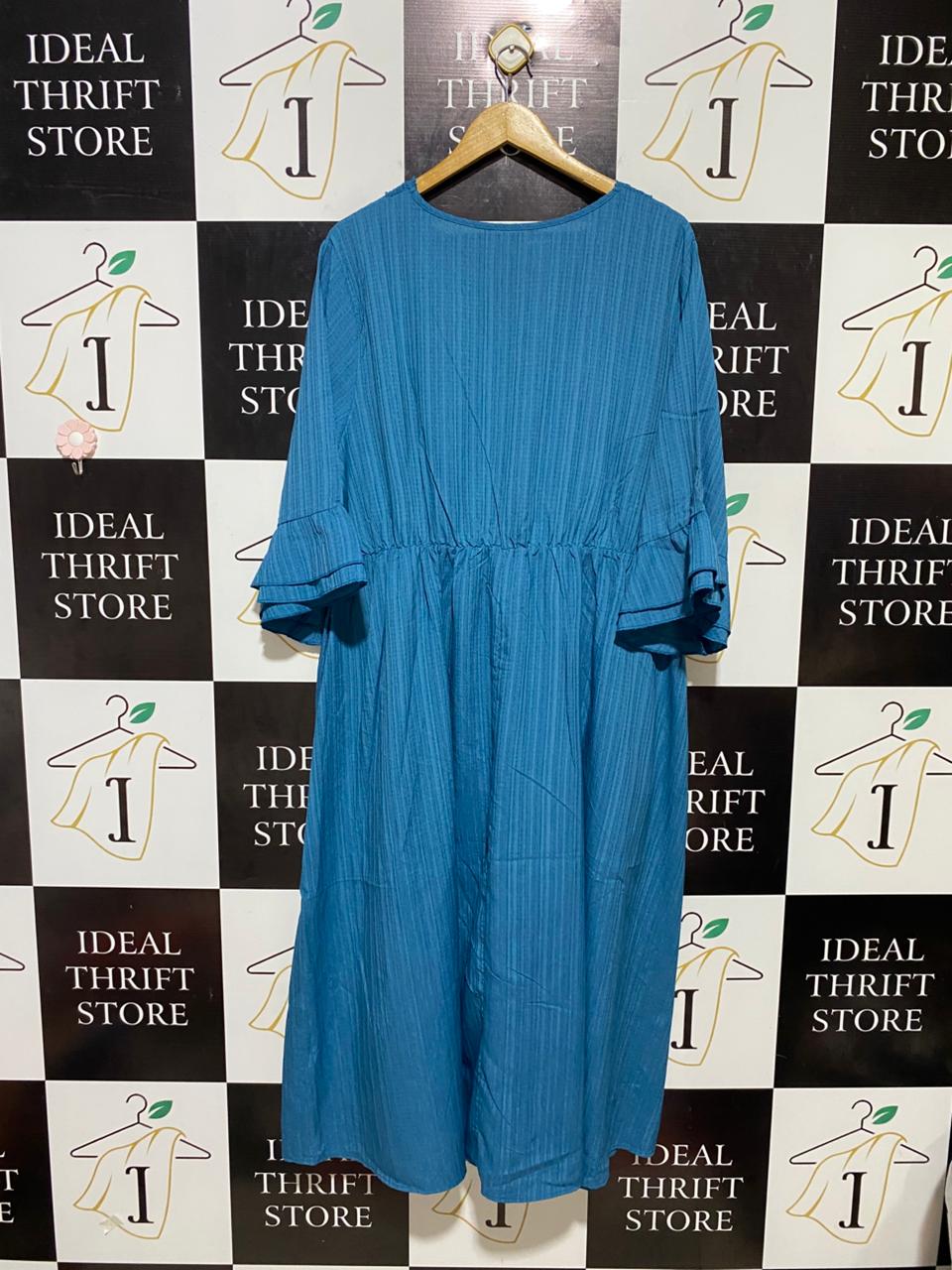 BLOOMCHIC |XL| BUST 22| B32| BOHEMIAN LACE TRIM MIDI DRESS IN TEAL BLUE