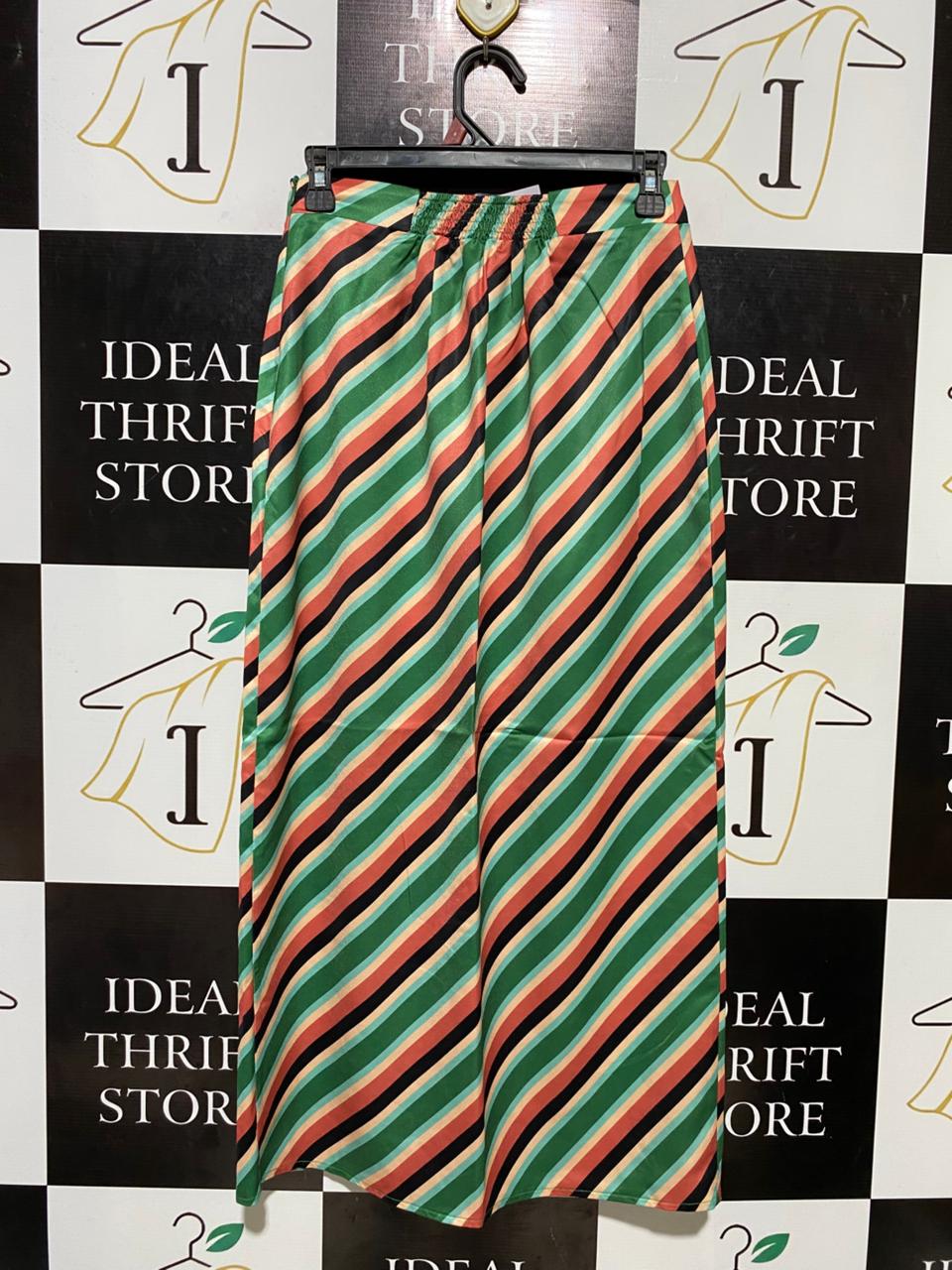 LITTLE MISTRESS |S| WAIST 26| B21| STRIPED SATIN MIDI WRAP SKIRT