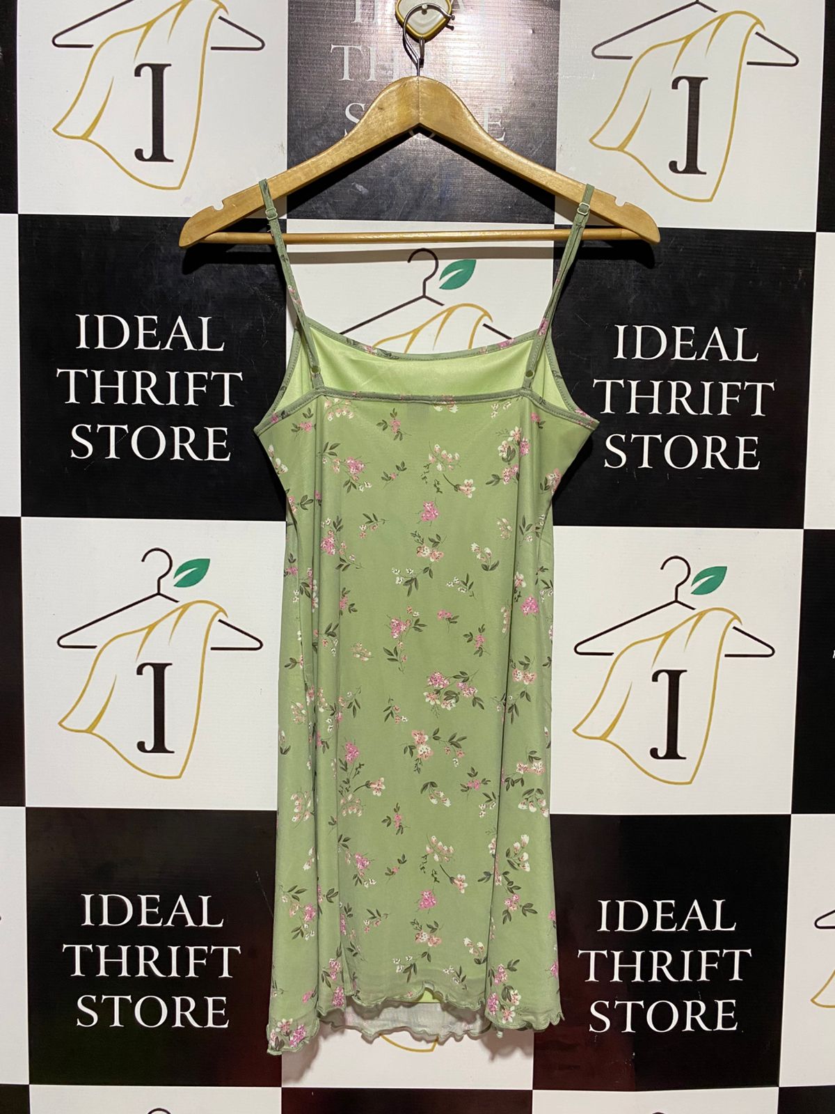 SHEIN |M| BUST 15| B23| SAGE GREEN FLORAL MESH MINI SLIP DRESS
