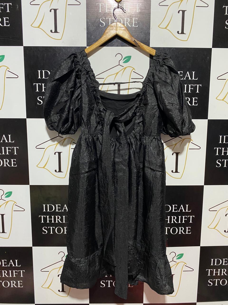 |M| BUST 17| B23| ELEGANT BLACK PUFF SLEEVE TEXTURED MIDI DRESS