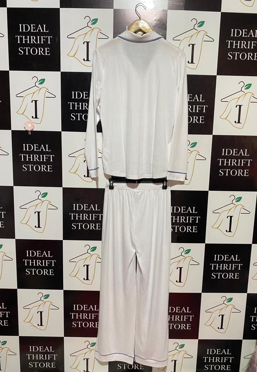 PRIMARK CARES |S| B22| CLASSIC WHITE JERSEY PAJAMA SET WITH CONTRAST PIPING